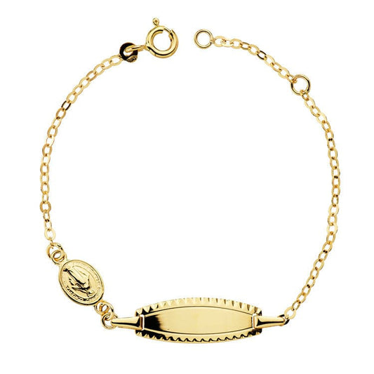 18K Pulsera Esclava Oro Amarillo Niña 14Cm Medallita