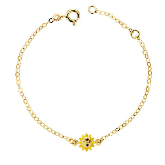 18K Pulsera Oro Amarillo Niña Sol Esmalte 14.5Cm