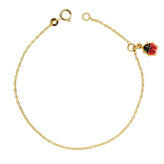 18K Pulsera Oro Amarillo Niña Mariquita Esmalte 14Cm
