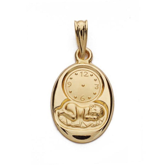 18K Medalla Oro Amarillo Niño Y Reloj 20X12 Mm