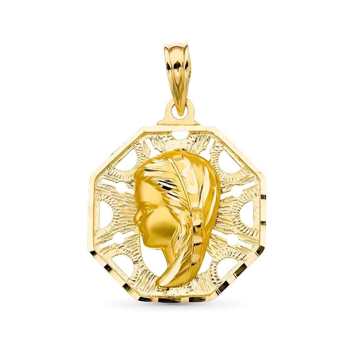 18K Medalla Oro Amarillo Virgen Niña 21X18 Mm