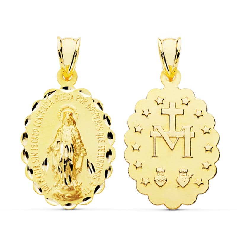 9K Medalla Oro Amarillo Virgen Milagrosa 28X18 Mm