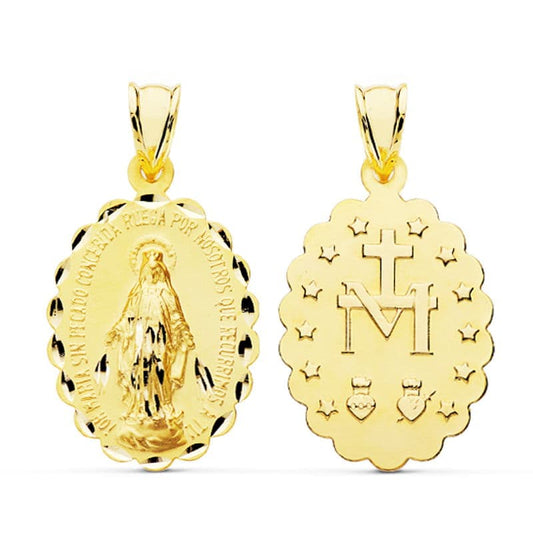 9K Medalla Oro Amarillo Virgen Milagrosa 28X18 Mm