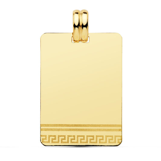 9K Placa Chapa Laser Oro Amarillo Greca 28X20 Mm