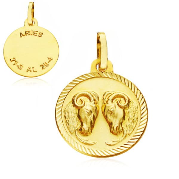 9K Horoscopo Oro Amarillo Disco 16 Mm Aries