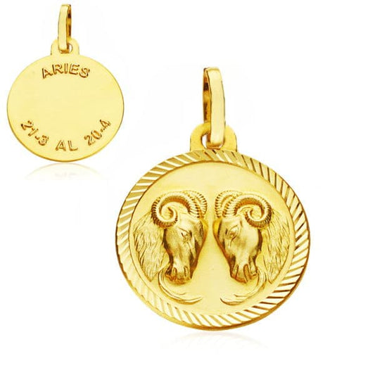 9K Horoscopo Oro Amarillo Disco 16 Mm Aries
