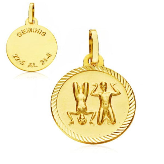 9K Horoscopo Oro Amarillo Disco 16 Mm Geminis