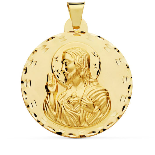 18K MEDALLA ORO AMARILLO CRISTO SAGRADO CORAZON DE JESUS 42 MM
