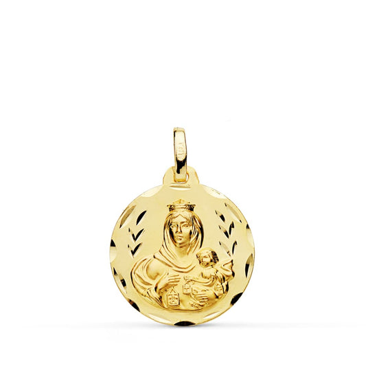 9K Medalla Oro Amarillo Tallada Virgen Del Carmen 18 Mm
