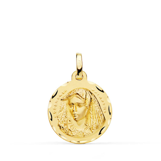 9K Medalla Oro Amarillo Virgen Macarena Tallada 18 Mm