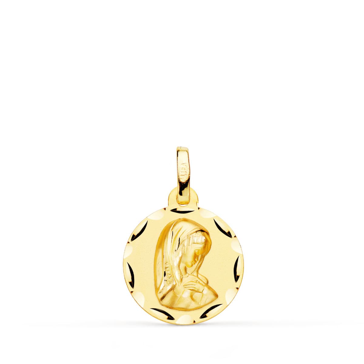 18K Medalla Oro Amarillo Virgen Niña 14 Mm