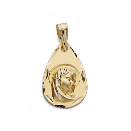 18K Medalla Oro Amarillo Virgen Niña Gota 19X12 Mm