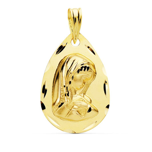 9K Medalla Oro Amarillo Virgen Niña 21X14 Mm