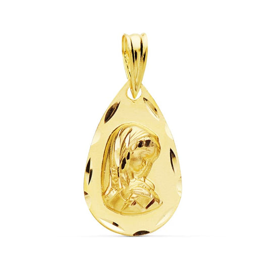 18K Medalla Oro Amarillo Virgen Niña Tallada 19X11 Mm