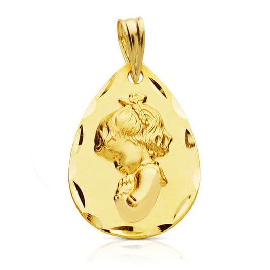 18K Medalla Oro Amarillo Virgen Niña 21X14 Mm