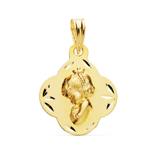 18K Medalla Oro Amarillo Virgen Niña 19X16 Mm