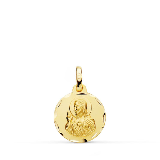 9K Medalla Oro Amarillo Corazon De Jesus Tallada 14 Mm