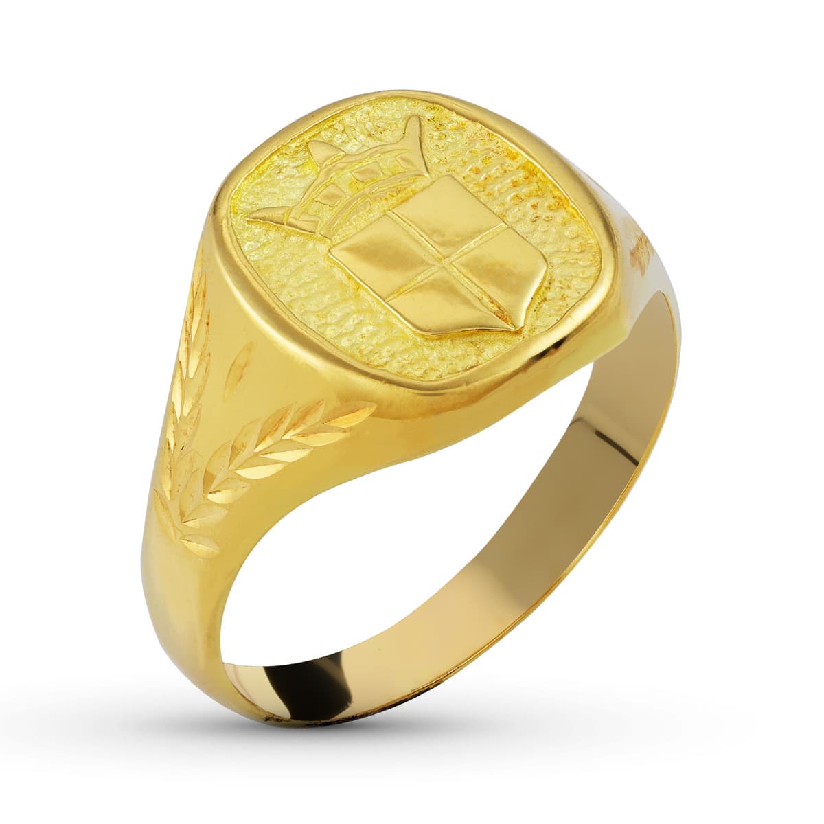 18K Sello Oro Amarillo Macizo Tonel Motivo Heraldico 8X8Mm