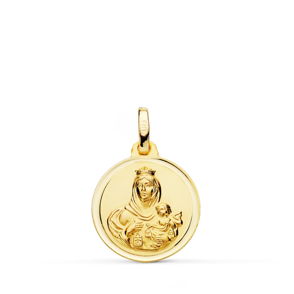 18K MEDALLA ORO AMARILLO VIRGEN DEL CARMEN BISEL 16 MM