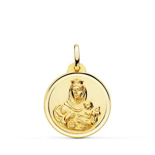 9K Medalla Oro Amarillo Virgen Del Carmen Bisel 20 Mm