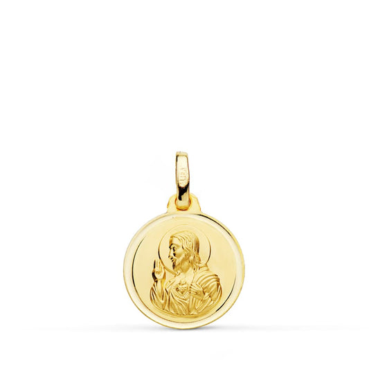 18K MEDALLA ORO AMARILLO CRISTO SAGRADO CORAZON DE JESUS BISEL 14 MM
