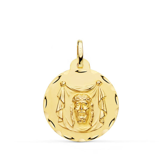 18K MEDALLA ORO AMARILLO SANTA FAZ TALLADA 22 MM