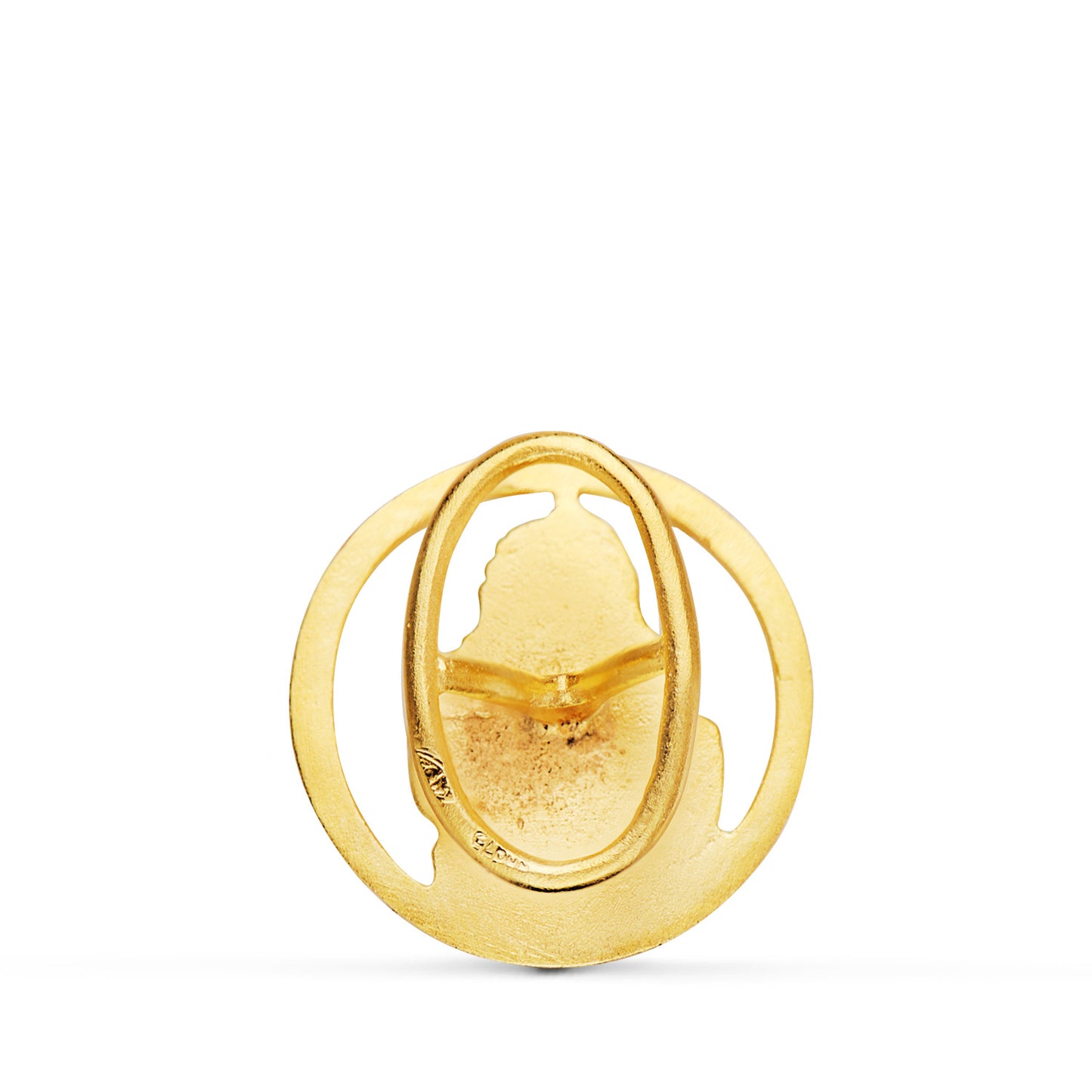18K MEDALLA ORO AMARILLO VIRGEN DE LA CABEZA SOLAPA BORDE TALLADO 20 MM