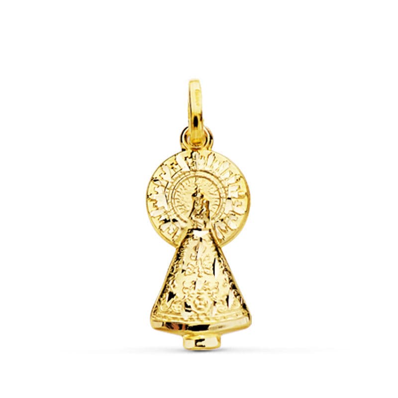 18K MEDALLA ORO AMARILLO VIRGEN DEL PILAR SILUETA TALLADA 16 MM