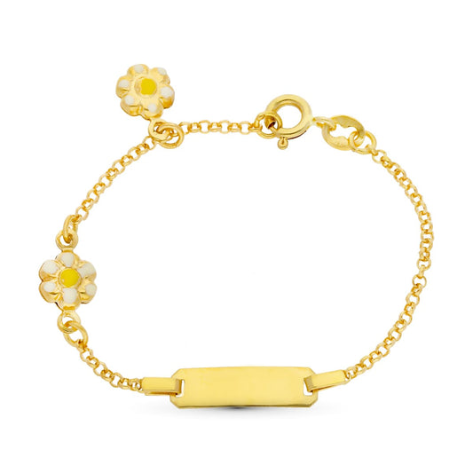 18K Esclava Oro Amarillo Margaritas Esmalte 13Cm