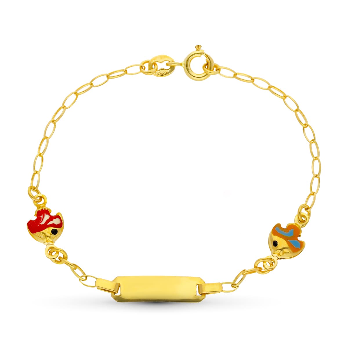 18K Pulsera Esclava Oro Amarillo Peces Esmalte 13.5 Cm
