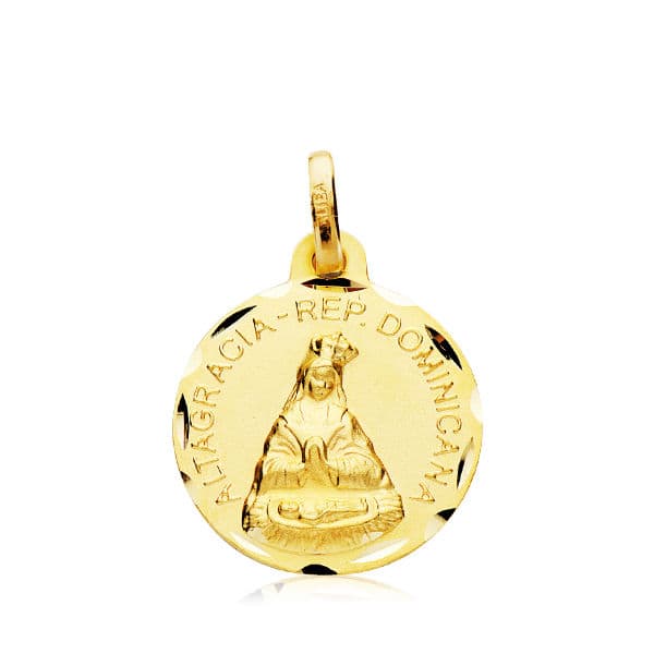18K MEDALLA ORO AMARILLO VIRGEN DE ALTAGRACIA TALLADA 16 MM