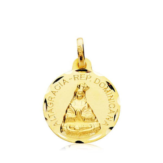 18K MEDALLA ORO AMARILLO VIRGEN DE ALTAGRACIA TALLADA 16 MM