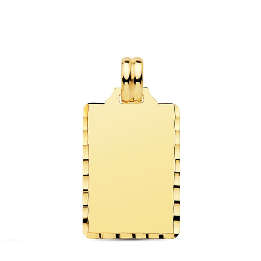 9K Placa Chapa Oro Amarillo Lisa Alto Brillo Tallada 24X14 Mm