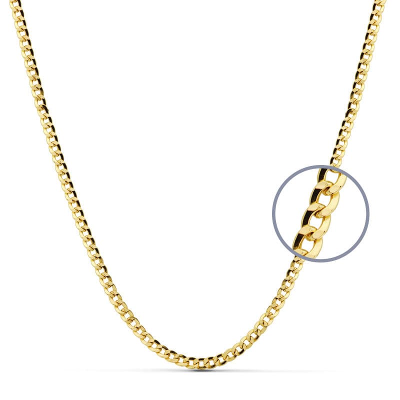 18K Cadena Oro Amarillo Barbada 60Cm Hueca 3.5 Mm