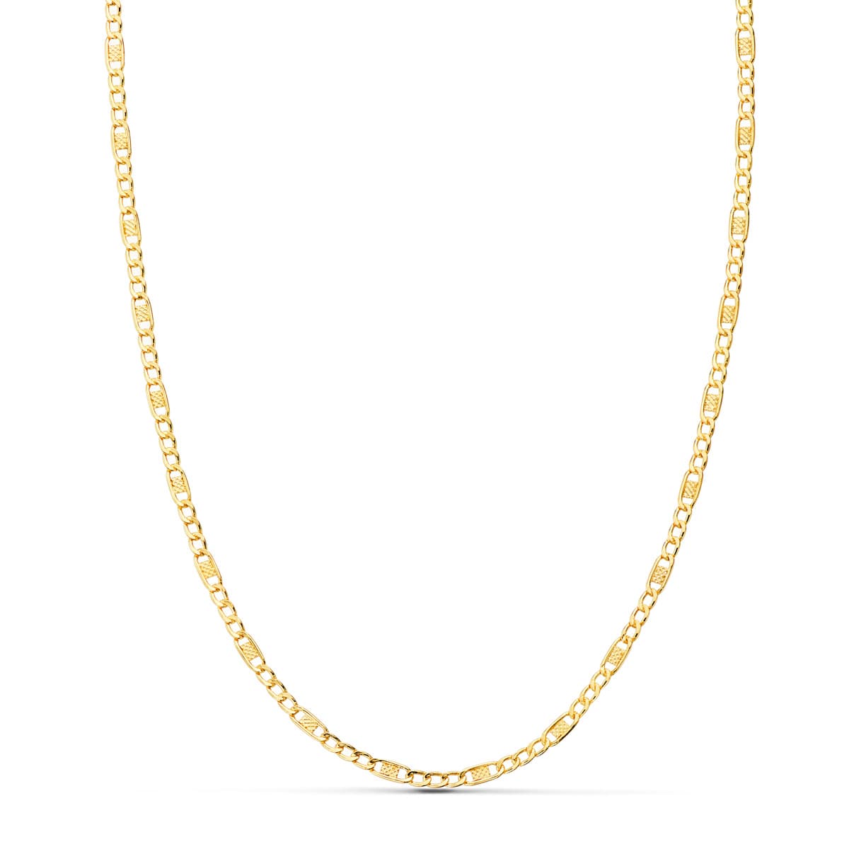 18K Cadena Oro Amarillo Combinada Hueca 3X1. Largo 45Cm Ancho 2 Mm
