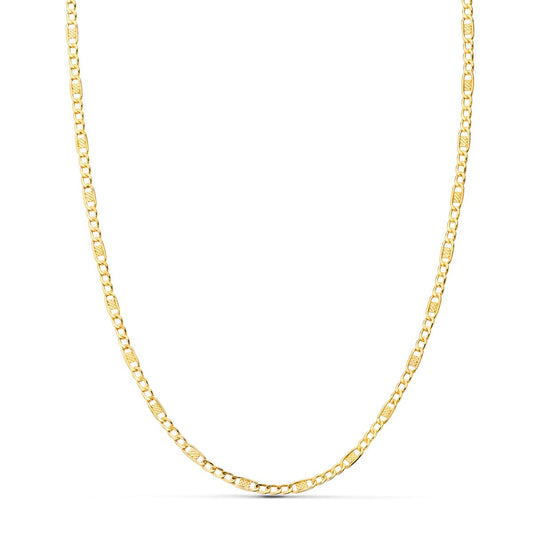18K Cadena Oro Amarillo Combinada Hueca 3X1. Largo 50Cm Ancho 2 Mm