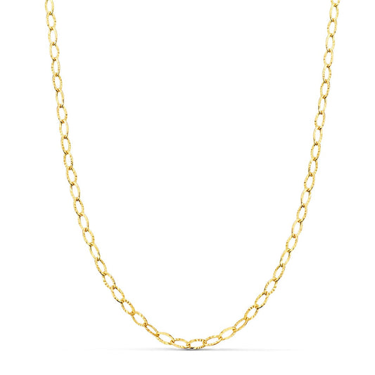18K Cadena Oro Amarillo Forzada Tallada Hueca Largo 45Cm Ancho 2.5 Mm