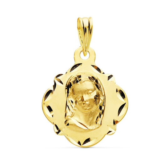 18K Medalla Oro Amarillo Virgen Niña 19X16 Mm