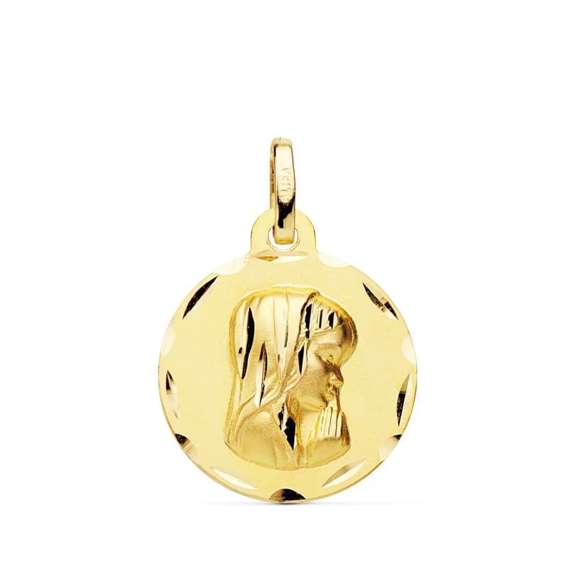 9K Medalla Oro Amarillo Virgen Niña 16 Mm Bisel