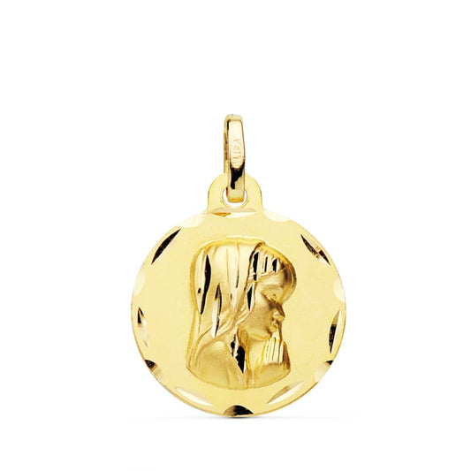 9K Medalla Oro Amarillo Virgen Niña 16 Mm Bisel