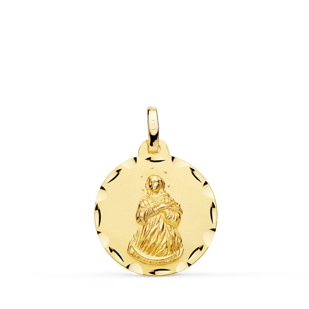 9K Medalla Oro Amarillo Virgen Inmaculada Tallada 18 Mm