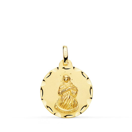 9K Medalla Oro Amarillo Virgen Inmaculada Tallada 18 Mm