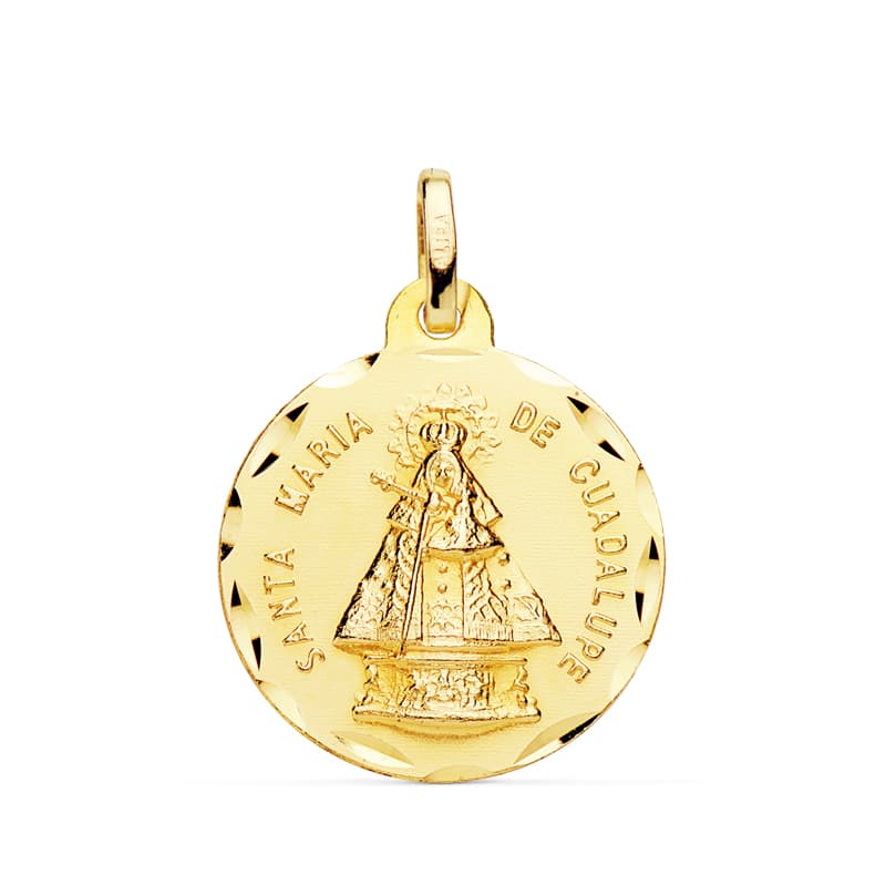 18K MEDALLA ORO AMARILLO VIRGEN SANTA MARIA DE GUADALUPE TALLADA 24 MM