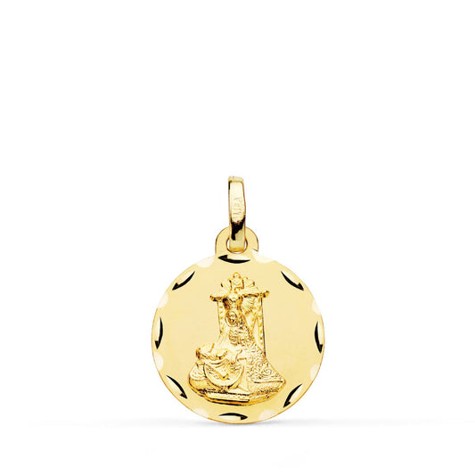 9K Medalla Oro Amarillo Virgen De Las Angustias Tallada 16 Mm