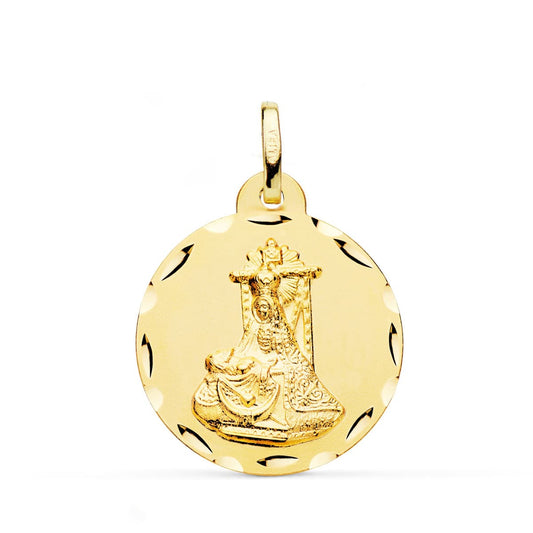 9K Medalla Oro Amarillo Virgen De Las Angustias Tallada 24 Mm