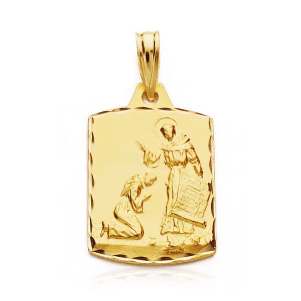 9K Medalla Oro Amarillo Bendicion De San Francisco 21X13 Mm Tallado