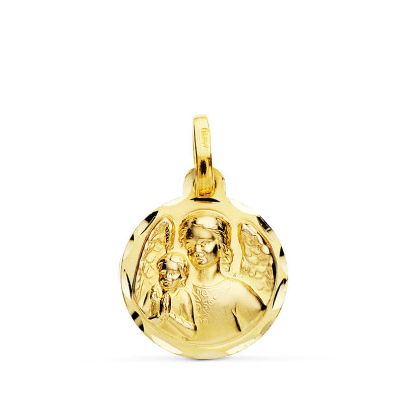 18K Medalla Oro Amarillo Angel De La Guarda 14 Mm