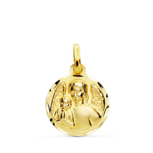 18K Medalla Oro Amarillo Angel De La Guarda 14 Mm