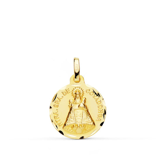 9K Medalla Oro Amarillo De La Virgen De Covadonga 18 Mm Tallada