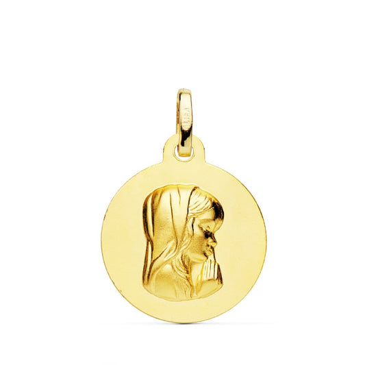 18K Medalla Oro Amarillo Virgen Niña Matizada 16 Mm